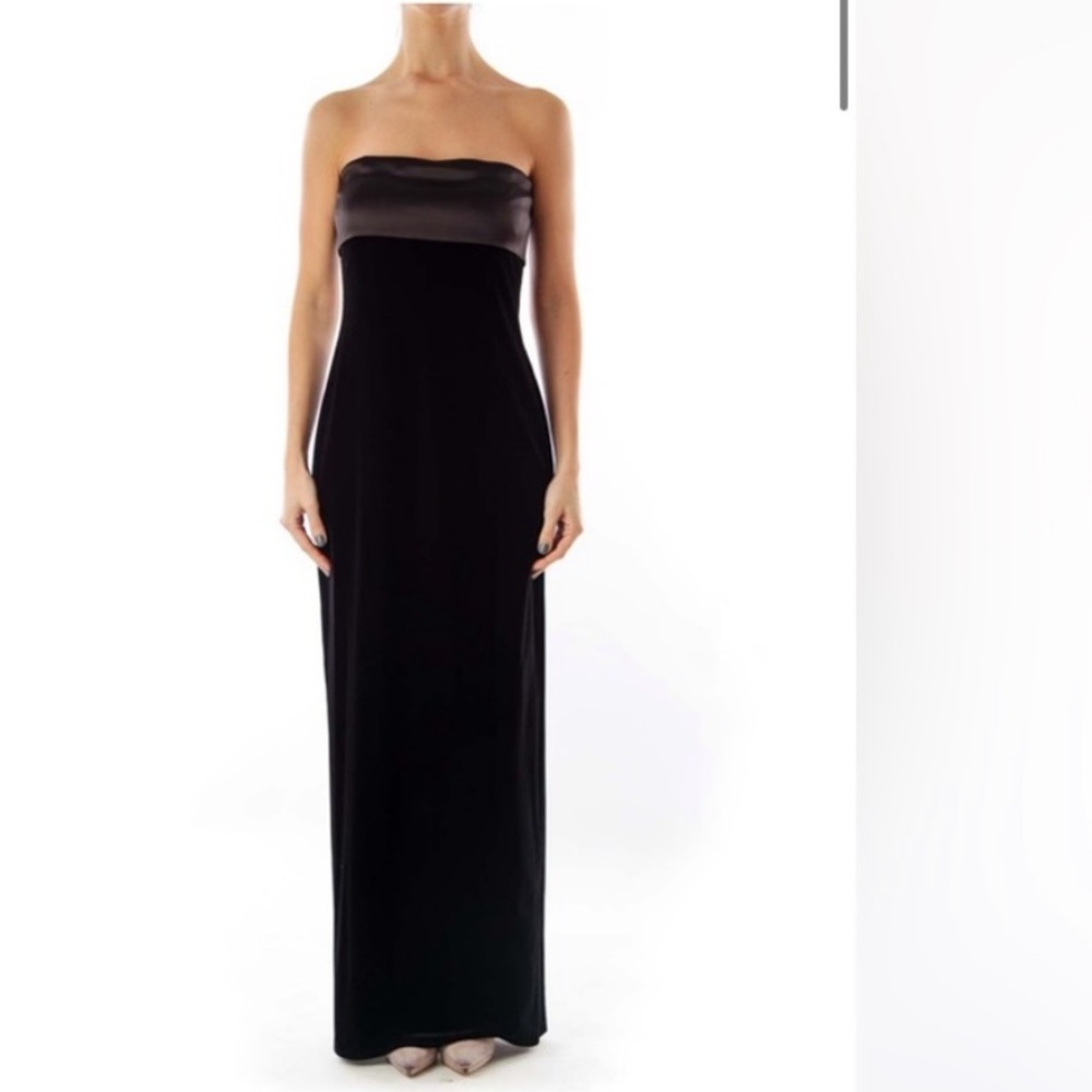 Black velvet tube dress with satin trim, laundry, size 8, stretchy